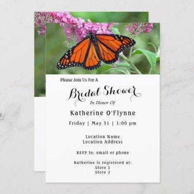 Pretty Monarch Butterfly Pink Floral Bridal Shower Invitations