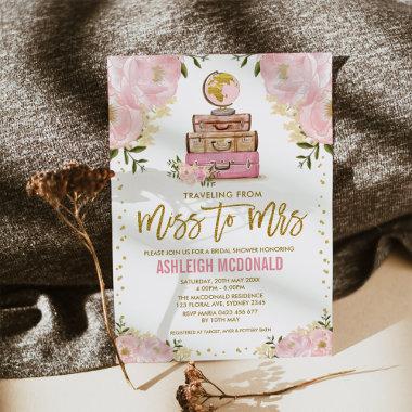 Pretty Pink Gold Travel Adventure Bridal Shower Invitations