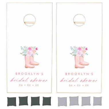 Pretty Pink Rain Boots & Flowers Bridal Cornhole Set