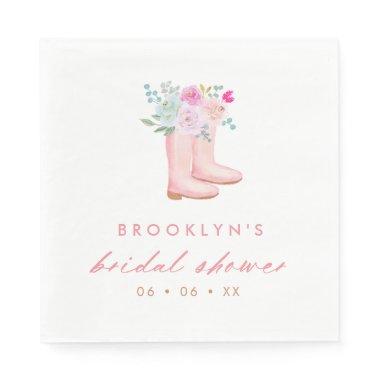 Pretty Pink Rain Boots & Flowers Bridal Shower Napkins