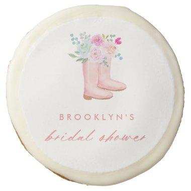 Pretty Pink Rain Boots & Flowers Bridal Shower Sugar Cookie