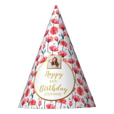 Pretty Tulip Custom Photo Text Happy Birthday Party Hat