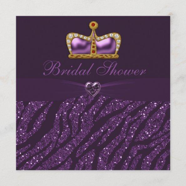 Princess Crown Heart & Zebra Glitter Bridal Shower Invitations