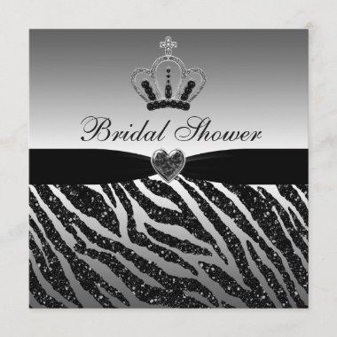 Princess Crown & Zebra Glitter Bridal Shower Invitations