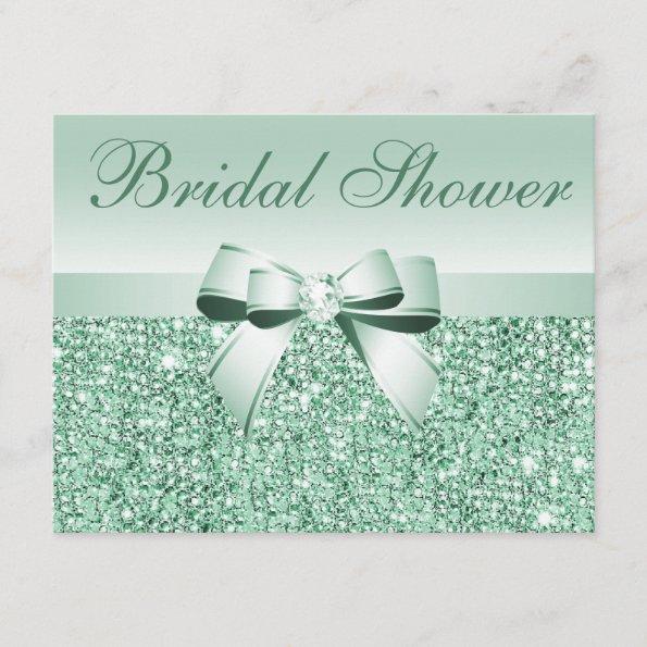 Printed Green Sequins, Bow & Diamond Bridal Shower Invitations