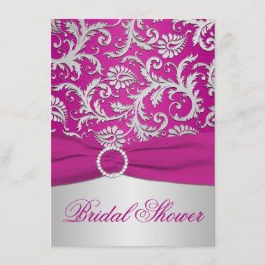 PRINTED RIBBON Magenta Silver Bridal Shower Invite