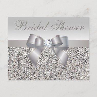 Printed Silver Sequins Bow & Diamond Bridal Shower Invitations