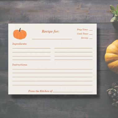 Pumpkin Bridal Shower Recipe Invitations