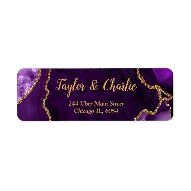Purple and Gold Agate Marble Wedding Label