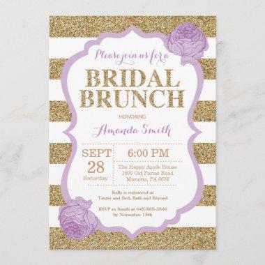 Purple and Gold Bridal Brunch Invitations Glitter