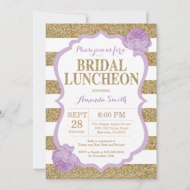 Purple and Gold Bridal Luncheon Invitations Glitter