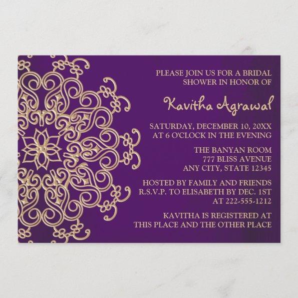 Purple and Gold Indian Inspired Bridal Shower Invitations