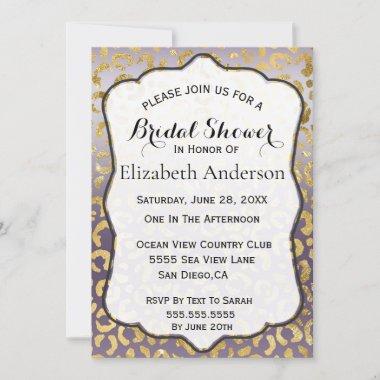 Purple and Gold Ombre Leopard Print Bridal Shower Invitations