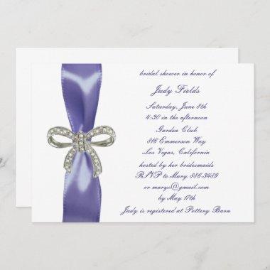 Purple Blue Diamond Bow Bridal Shower Invitations