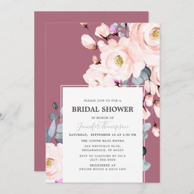 Purple Blush Watercolor Floral Bridal Shower Invitations