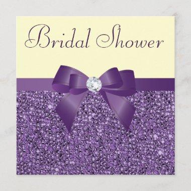 Purple Faux Sequins Bow Diamond Bridal Shower Invitations