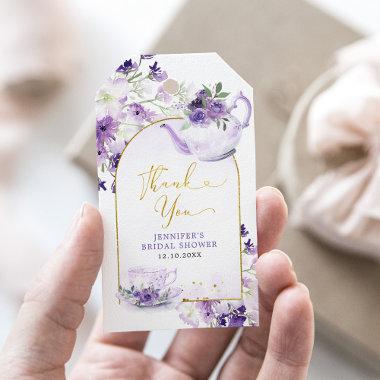 Purple Floral Bridal Shower Tea Thank You Tag