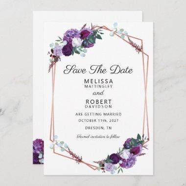 Purple Floral Elegant Geometric Save the Date