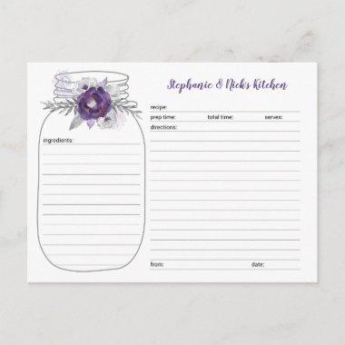 Purple Floral Mason Jar Bridal Shower Recipe Invitations