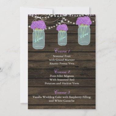 Purple Flowers Mason Jars Barn Wood Wedding Invitations