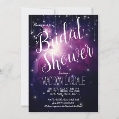 Purple Galaxy Celestial Stars Lights Bridal Shower Invitations
