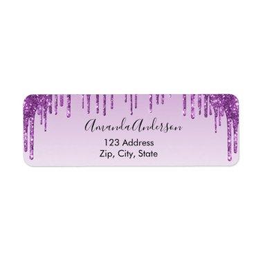 Purple glitter drips return address label