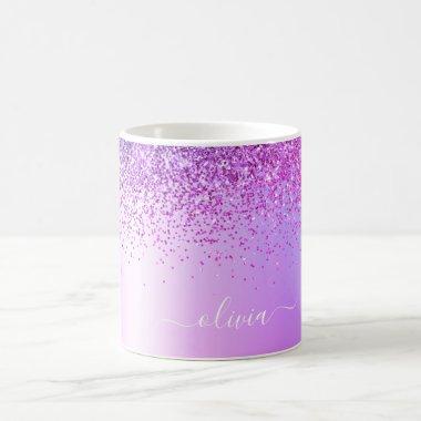 Purple Glitter Monogram Name Luxury Girly Coffee Mug
