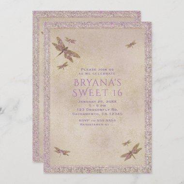 Purple & Gold Dragonflies Dragonfly Invitations