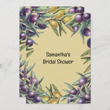 Purple gold olive branch greenery botanical bridal Invitations