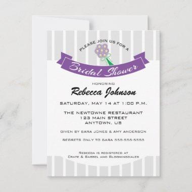 Purple & Gray Accented with Bouquet Bridal Shower Invitations