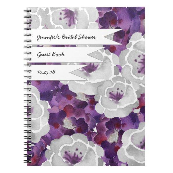Purple Gray Floral Bridal shower guest book