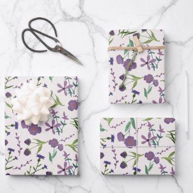Purple Green Floral Feminine Watercolor Wrapping Paper Sheets
