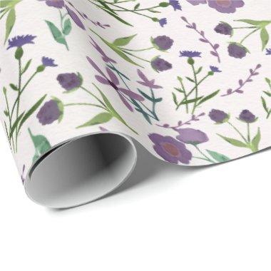 Purple Green Floral Watercolor Gift for her Wrapping Paper