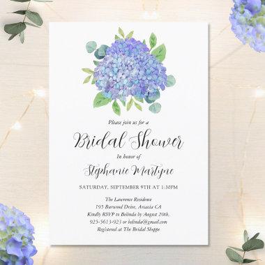Purple Hydrangea Bouquet Botanical Bridal Shower Invitations