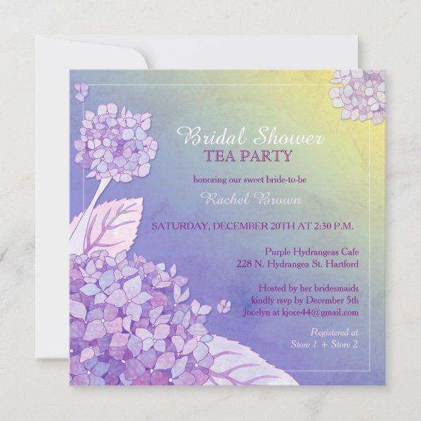 Purple Hydrangeas Bridal Shower Tea Party Invitations