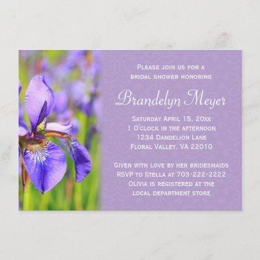 Purple Iris Flower Damask Bridal Shower Invitations
