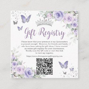 Purple Lavender Butterflies Quinceanera QR Gift Enclosure Invitations