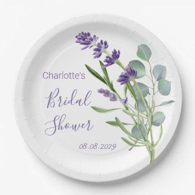 Purple Lavender Flowers Eucalyptus Foliage Paper Plates