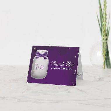 Purple Mason Jar with Fireflies Wedding Thank You