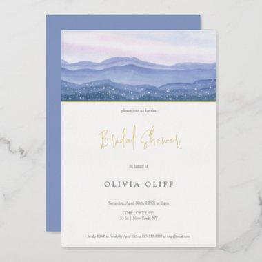 Purple Mountains Bridal Shower Foil Invitations