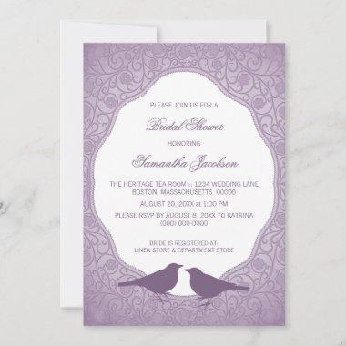 Purple Nouveau Floral Frame Bridal Shower Invite