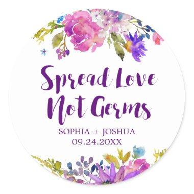 Purple Pink & Blue Flowers Spread Love Not Germs Classic Round Sticker