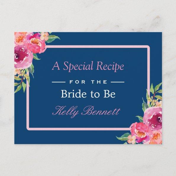 Purple Pink Floral Navy Blue Bridal Shower Recipe PostInvitations