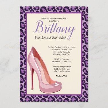 Purple Pink leopard shoe bridal shower Invitations