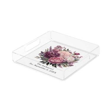 Purple Pink White Florals Bridal Wedding Gift Acrylic Tray