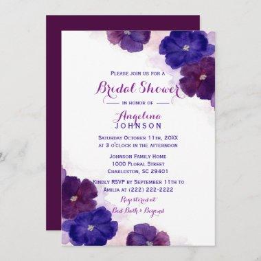 Purple Plum Violet Watercolor Floral Bridal Shower Invitations