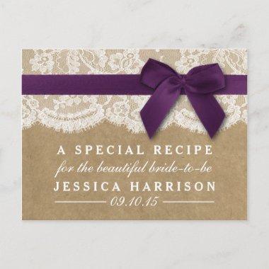 Purple Ribbon On Kraft & Lace Bridal Shower Recipe Invitation PostInvitations