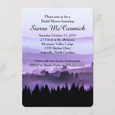 Purple Rustic Mountain Bridal Shower Invitations