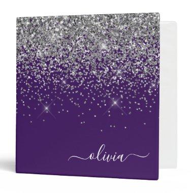 Purple Silver Glitter Girly Monogram Name 3 Ring Binder