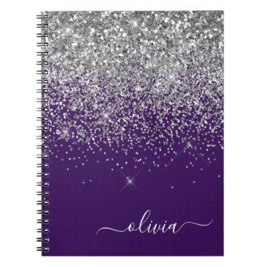 Purple Silver Glitter Girly Monogram Name Notebook